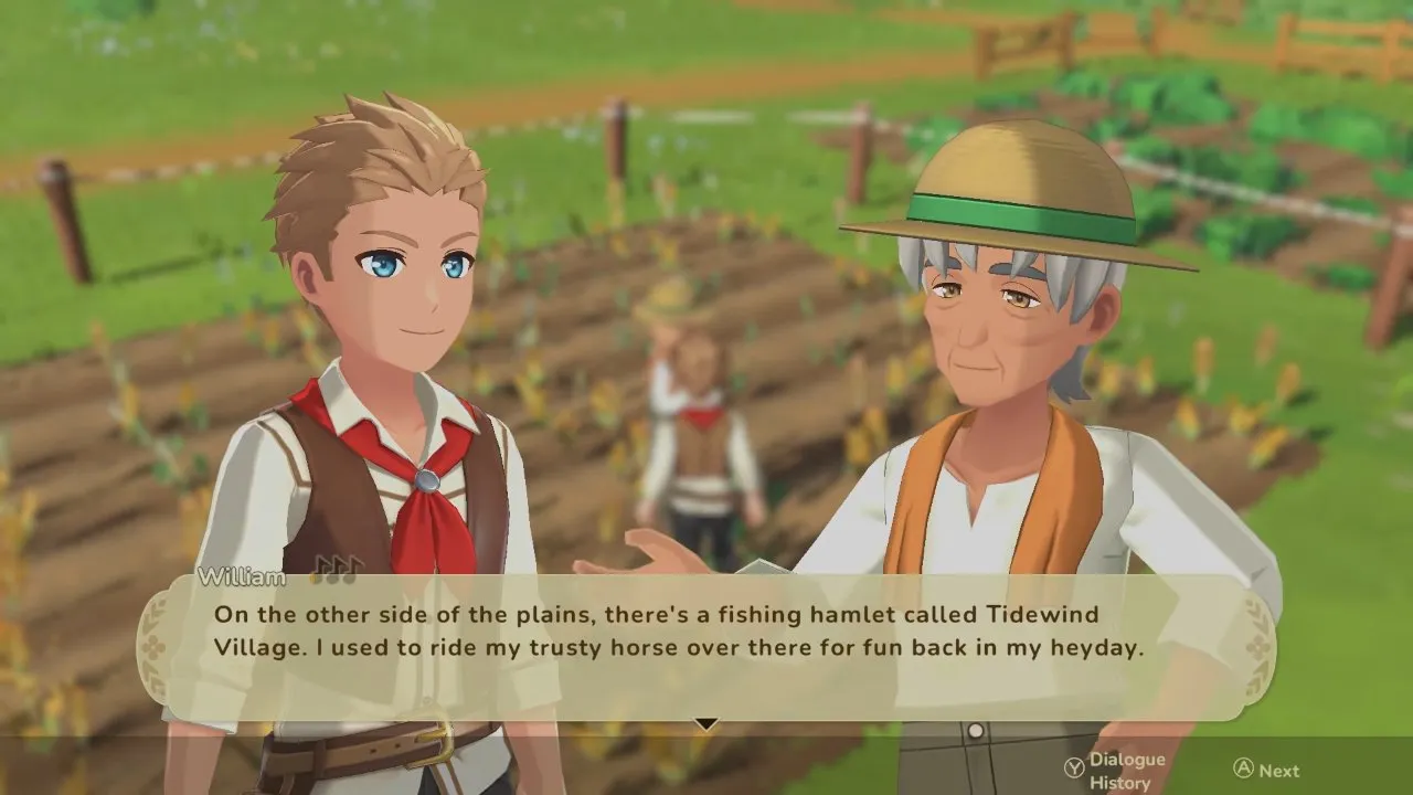 Harvest Moon: Echoes of Teradea map, the villager William describes Tidewind Village as a fishing hamlet on the other side of the plains